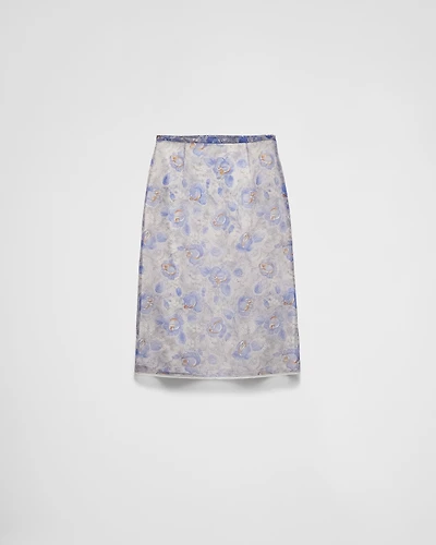 Printed nylonette midi-skirt