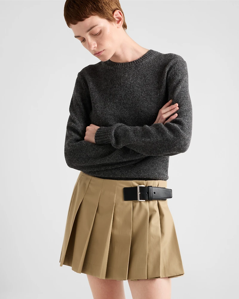 Twill miniskirt with leather belt