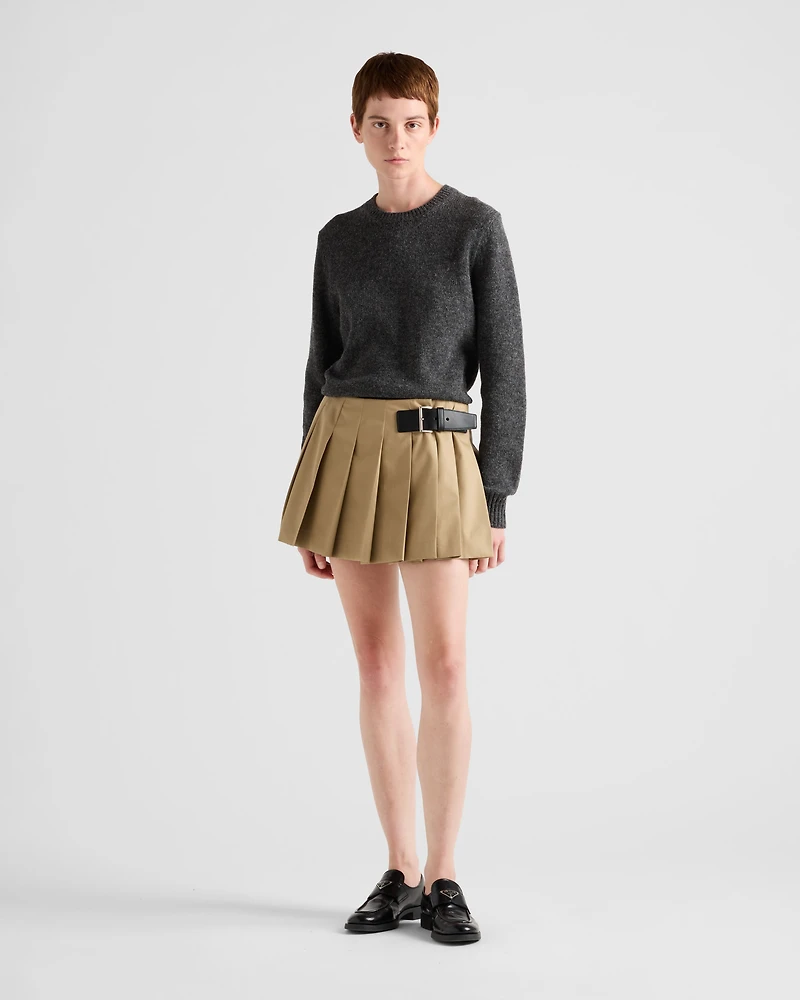 Twill miniskirt with leather belt