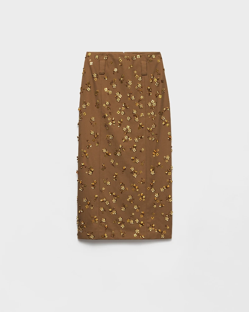 Embroidered chevron midi-skirt
