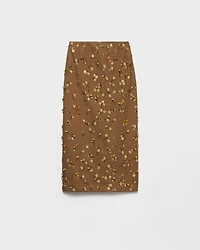 Embroidered chevron midi-skirt