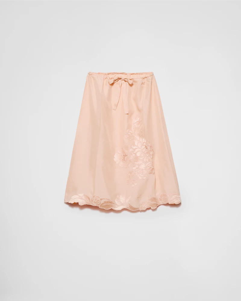 Embroidered habutai silk skirt