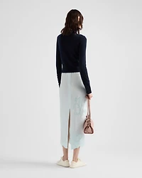 Embroidered habutai silk midi-skirt