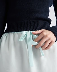 Embroidered habutai silk midi-skirt