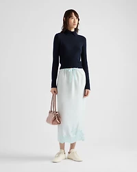 Embroidered habutai silk midi-skirt