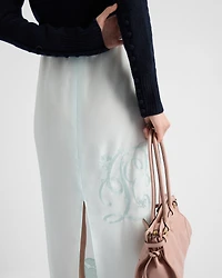 Embroidered habutai silk midi-skirt
