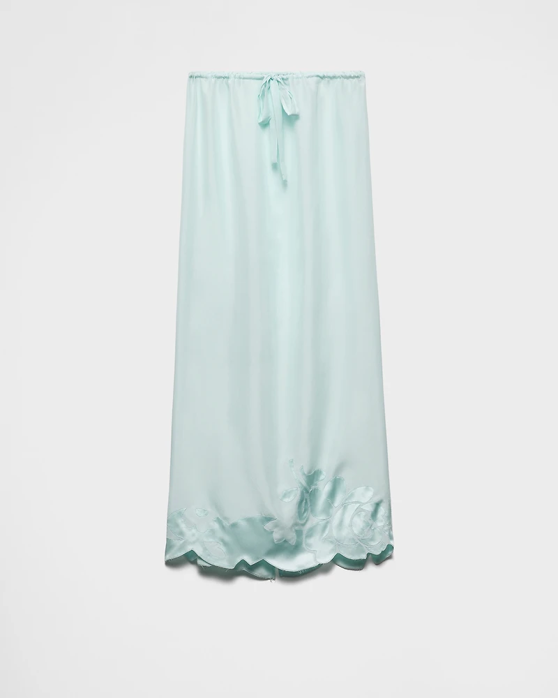 Embroidered habutai silk midi-skirt