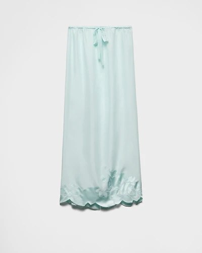 Embroidered habutai silk midi-skirt