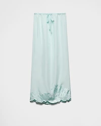 Embroidered habutai silk midi-skirt