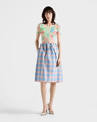 Checked poplin midi-skirt