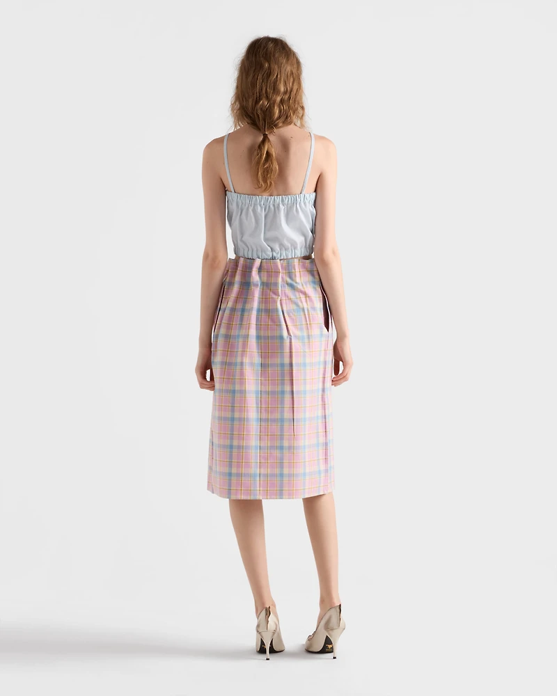 Checked cotton midi skirt
