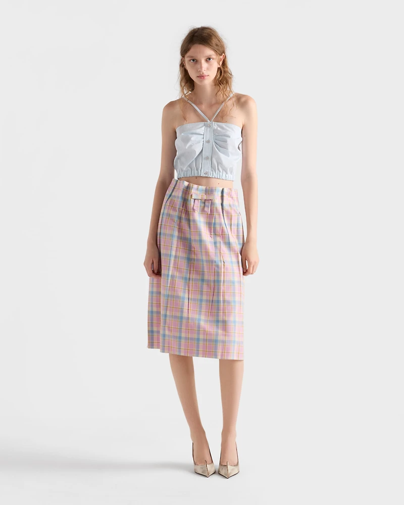 Checked cotton midi skirt