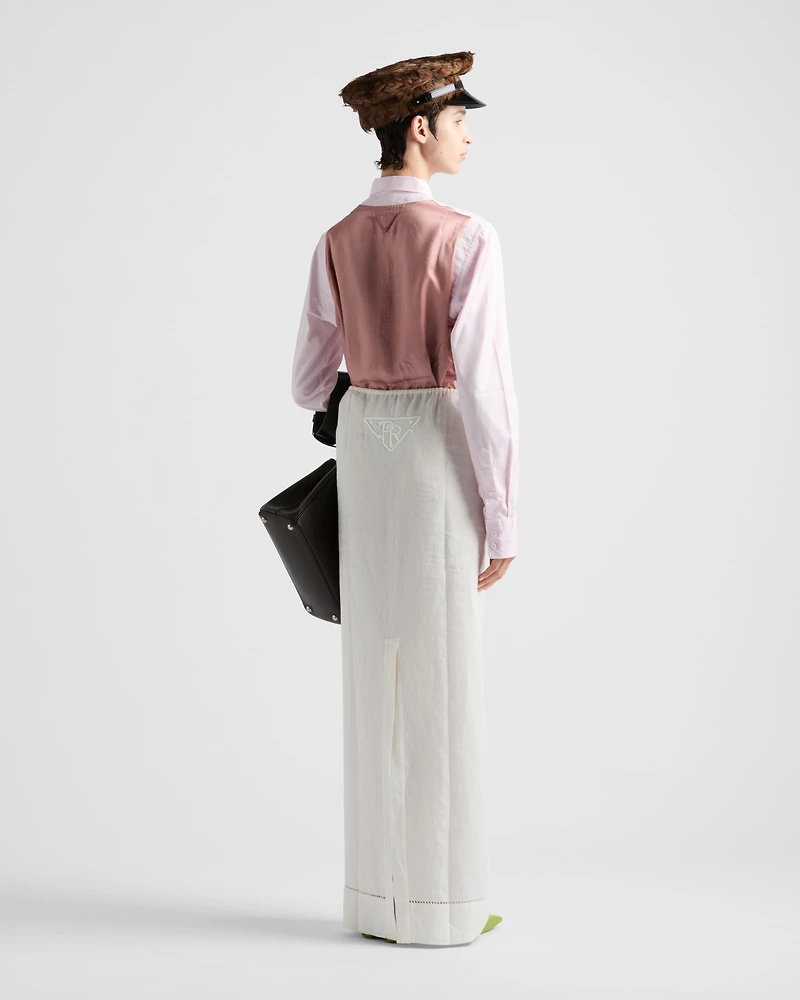Embroidered linen maxi-skirt