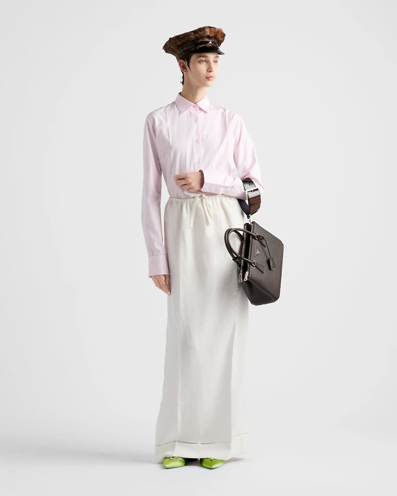 Embroidered linen maxi-skirt