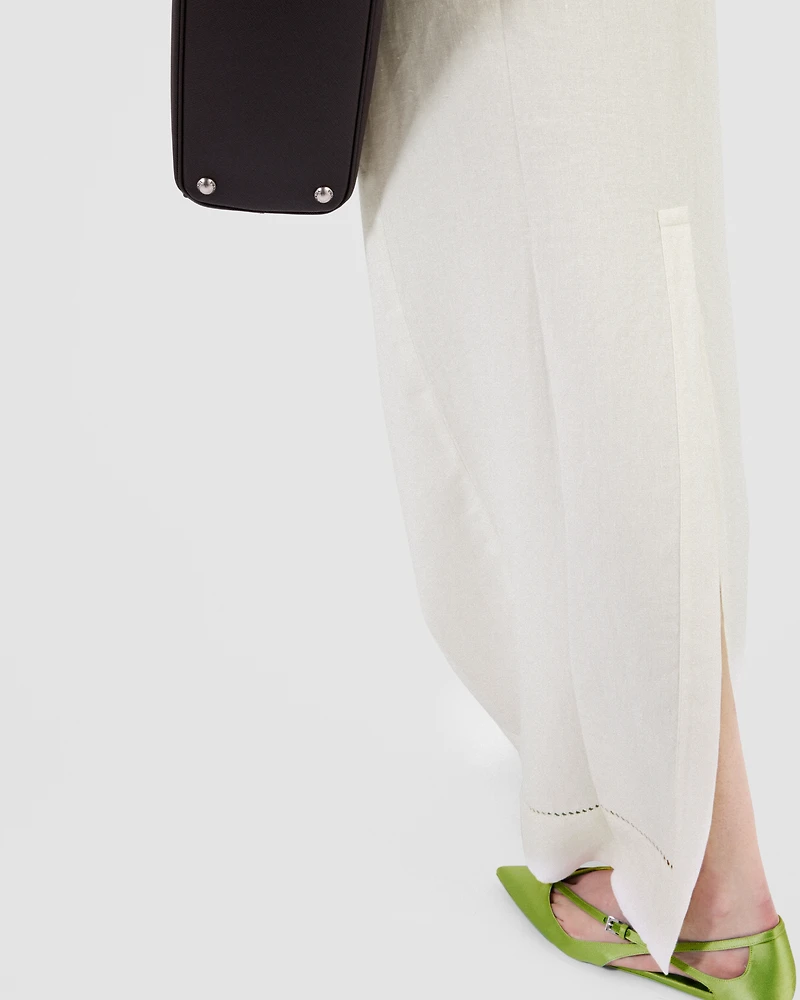 Embroidered linen maxi-skirt