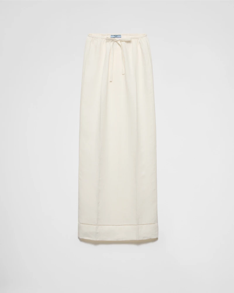 Embroidered linen maxi-skirt