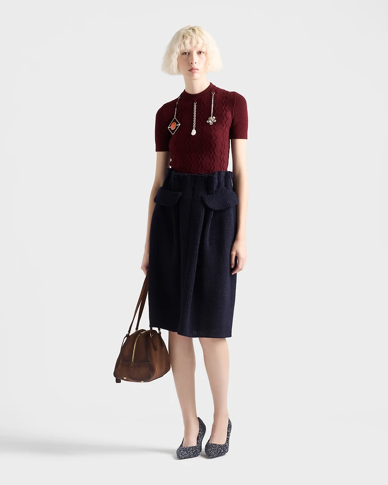 Wool knit midi skirt