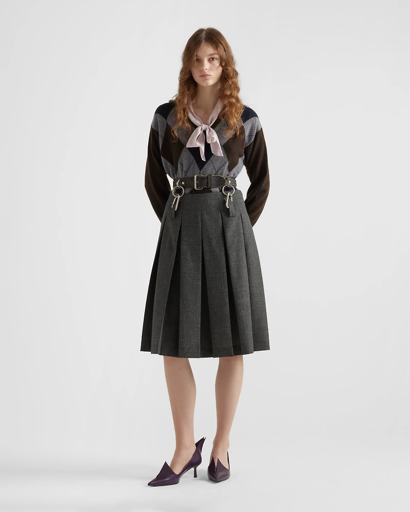 Pleated rush stitch skirt with belt