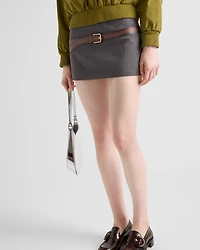 Technical wool miniskirt with printed belt