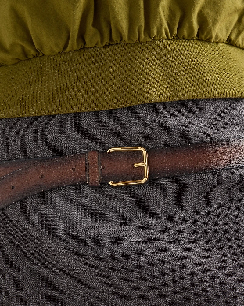 Technical wool miniskirt with printed belt