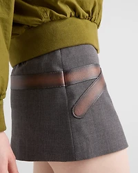Technical wool miniskirt with printed belt