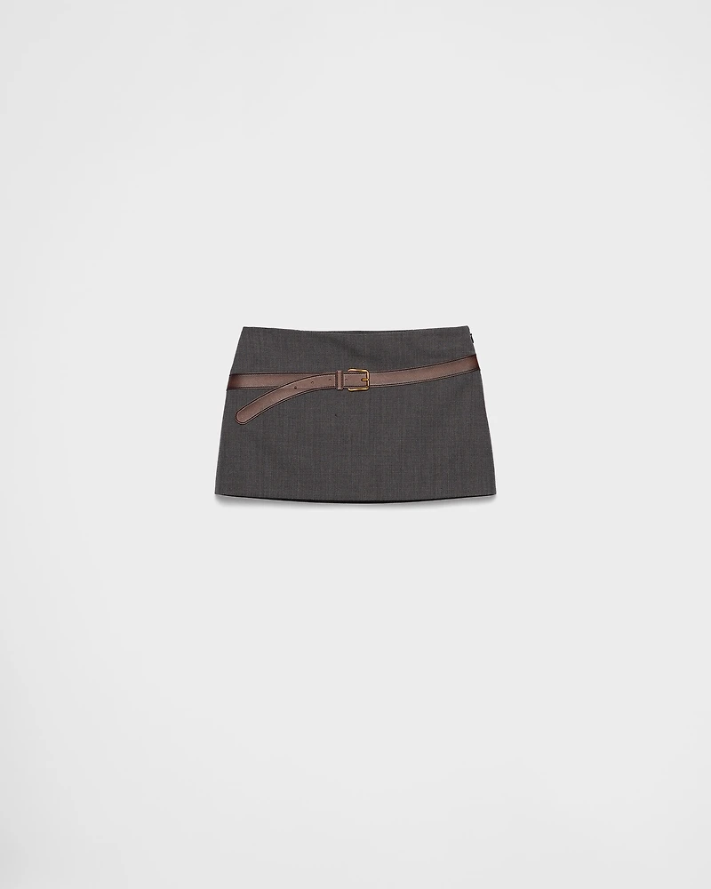 Technical wool miniskirt with printed belt