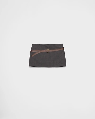 Technical wool miniskirt with printed belt