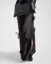 Long embroidered double satin skirt
