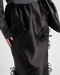 Long embroidered double satin skirt