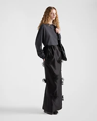 Long embroidered double satin skirt