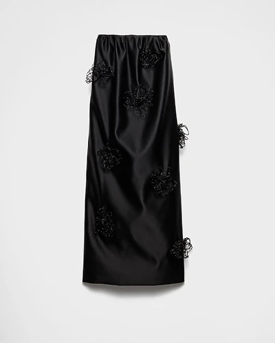 Long embroidered double satin skirt