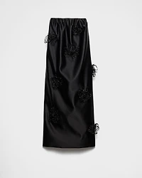 Long embroidered double satin skirt