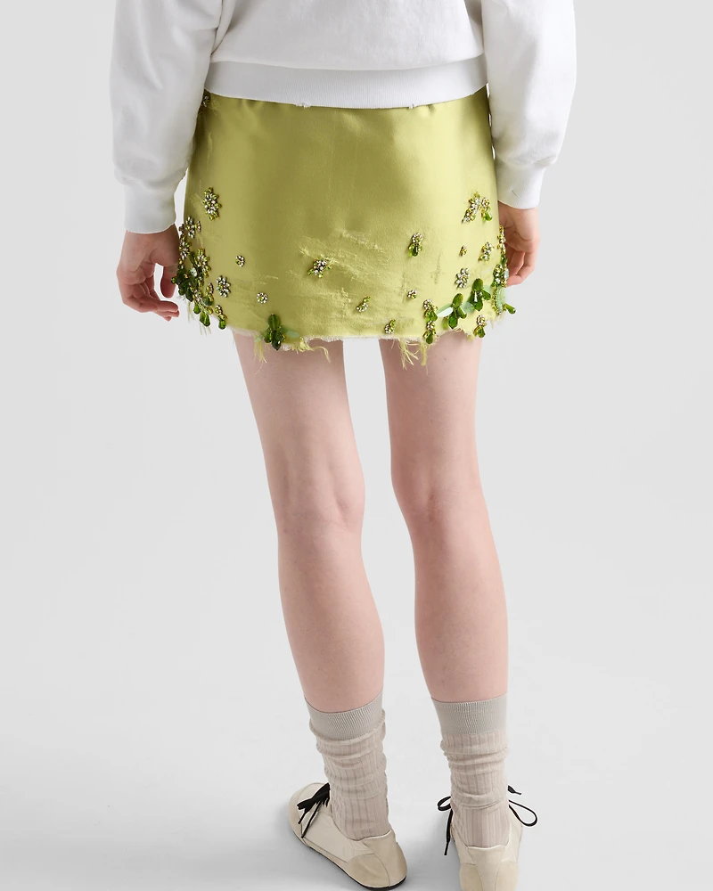 Embroidered silk and wool miniskirt