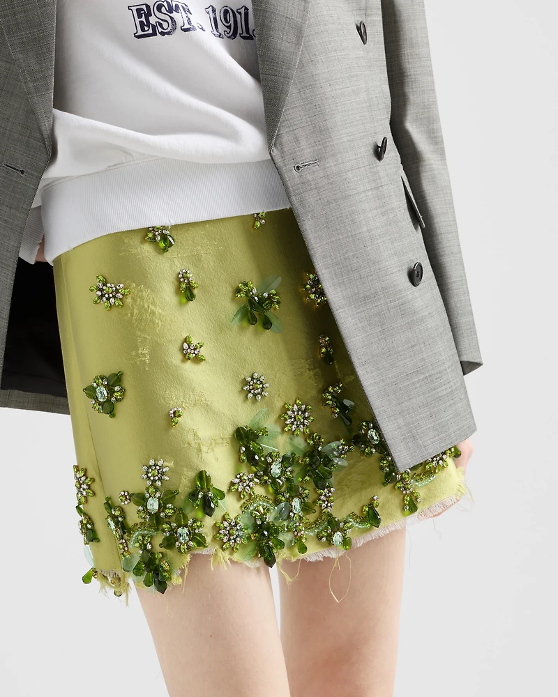 Embroidered silk and wool miniskirt