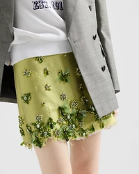 Embroidered silk and wool miniskirt