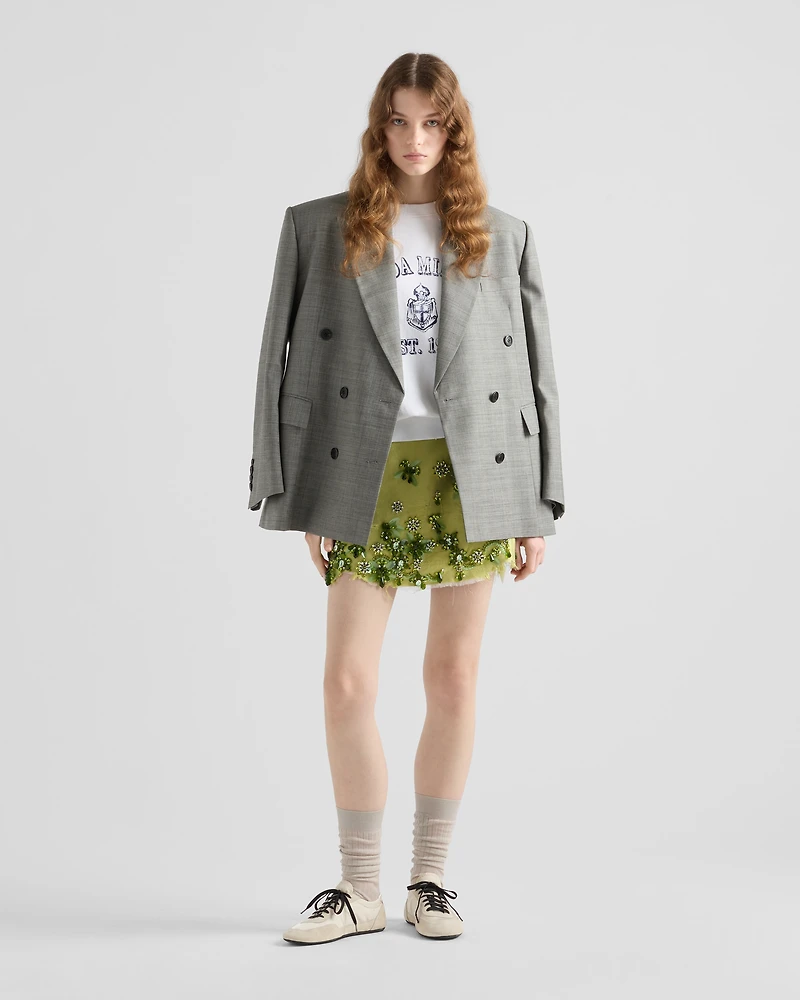 Embroidered silk and wool miniskirt