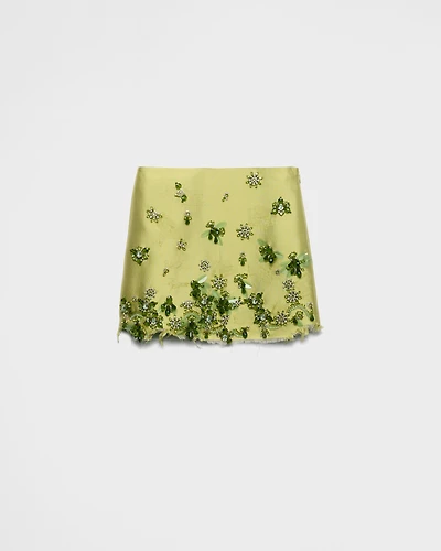 Embroidered silk and wool miniskirt