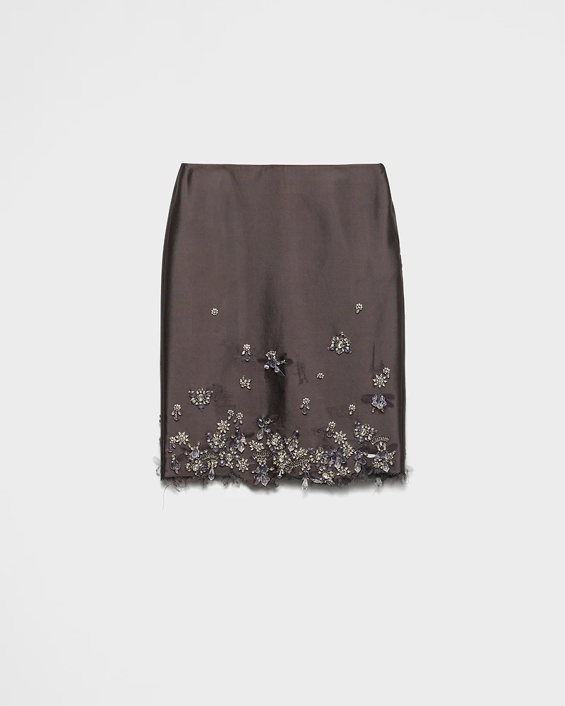 Embroidered silk and wool skirt