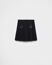 Pleated gabardine miniskirt with metal rings