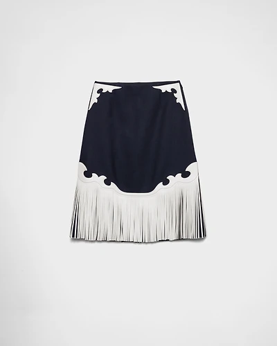 Rush stitch skirt with leather fringe