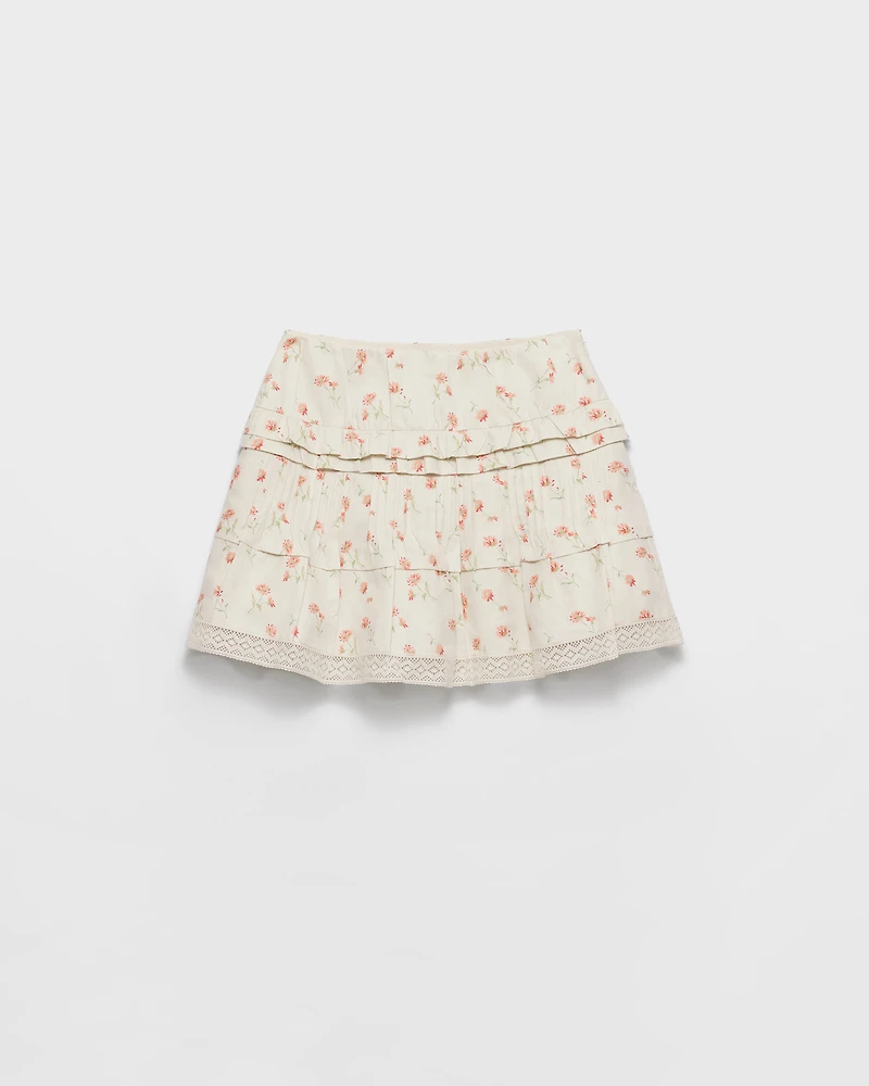 Floral print linen miniskirt