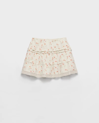 Floral print linen miniskirt