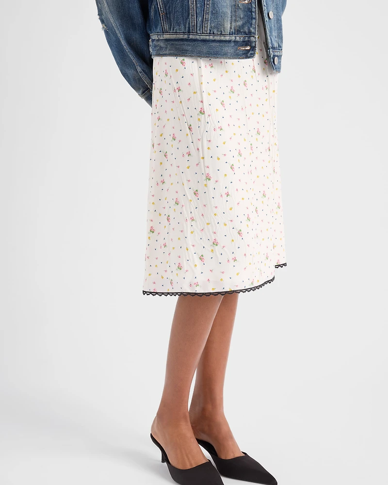 Floral print pongé skirt