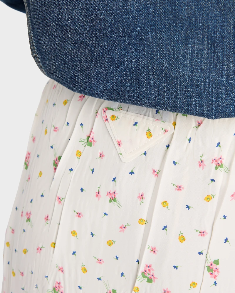 Floral print pongé skirt