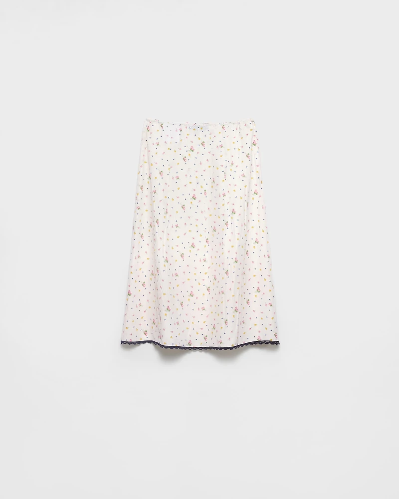 Floral print pongé skirt