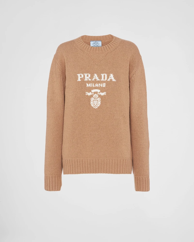 Cashmere and wool Prada logo crew-neck sweater