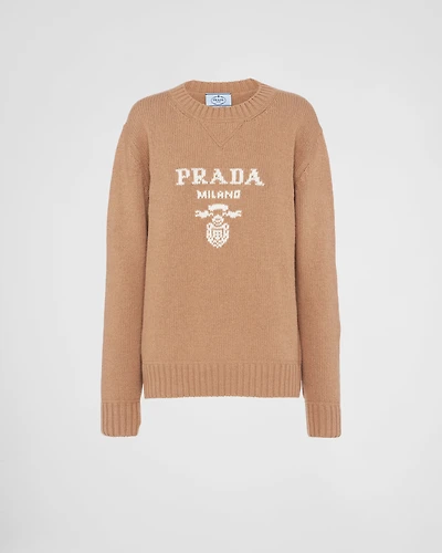 Cashmere and wool Prada logo crew-neck sweater