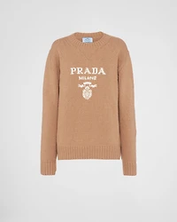Cashmere and wool Prada logo crew-neck sweater