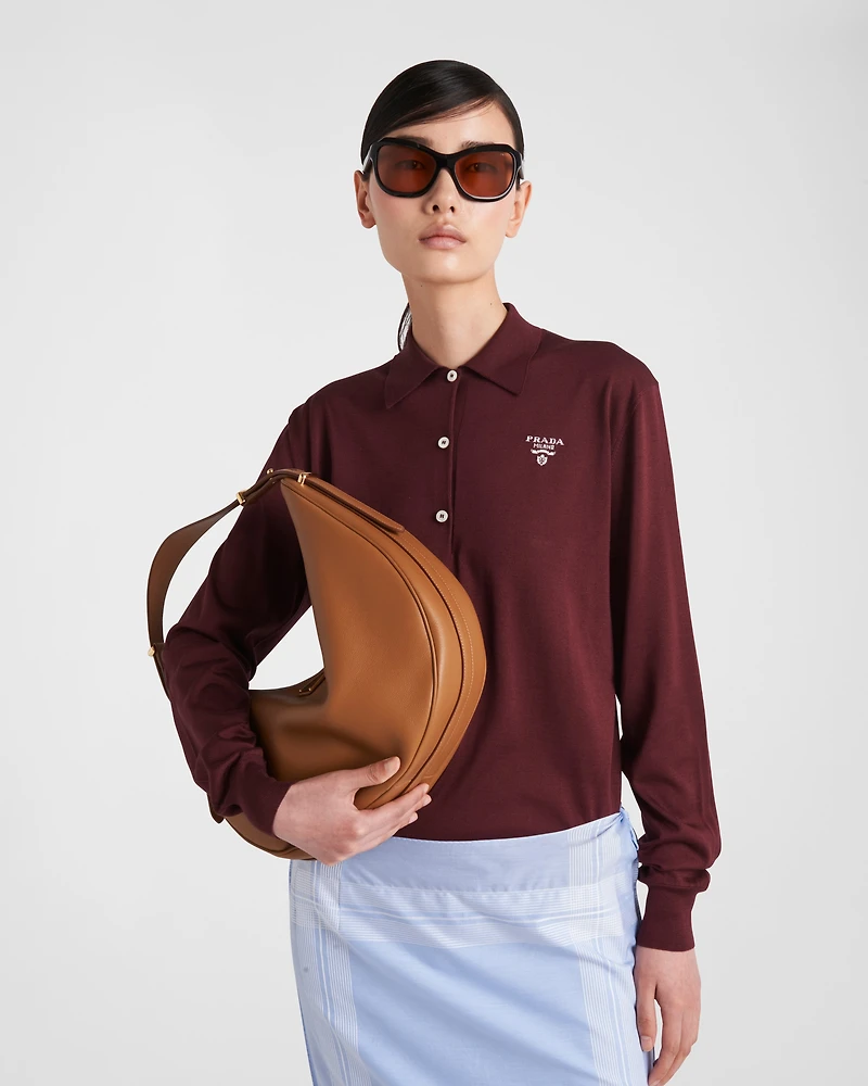 Long-sleeved silk polo shirt