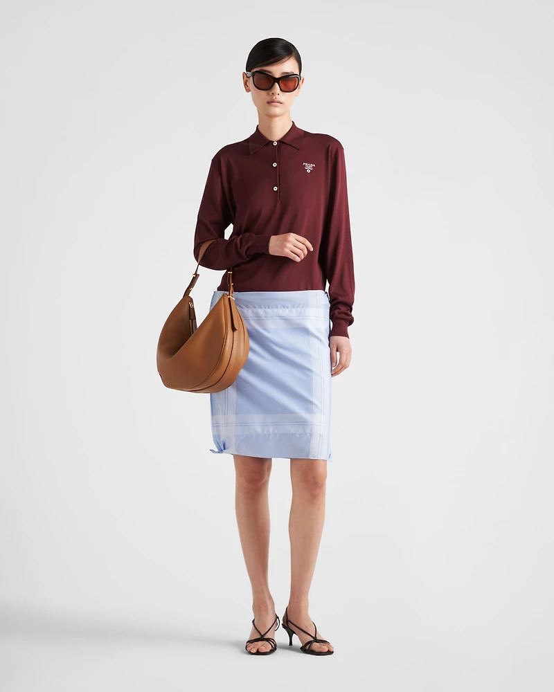 Long-sleeved silk polo shirt
